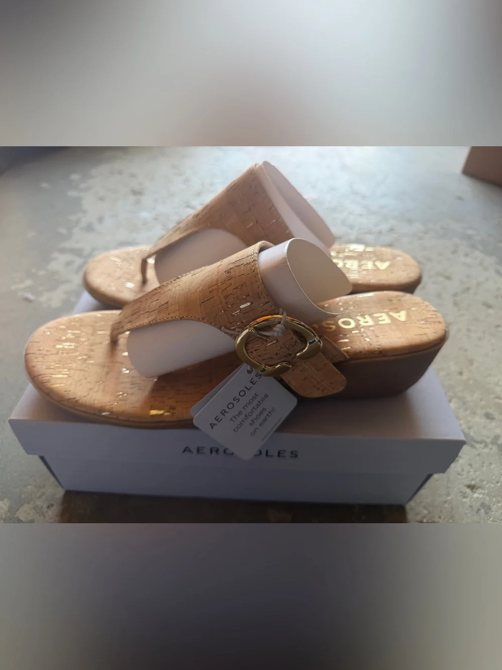 “New” AEROSOLES Natural Cork Slingback Wedge Sandals size12